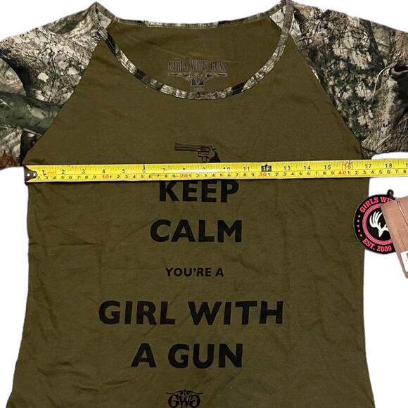 Girls With Guns Keep Calm Green Camouflage Cotton Blend Shirt X-Large - Picture 3 of 5